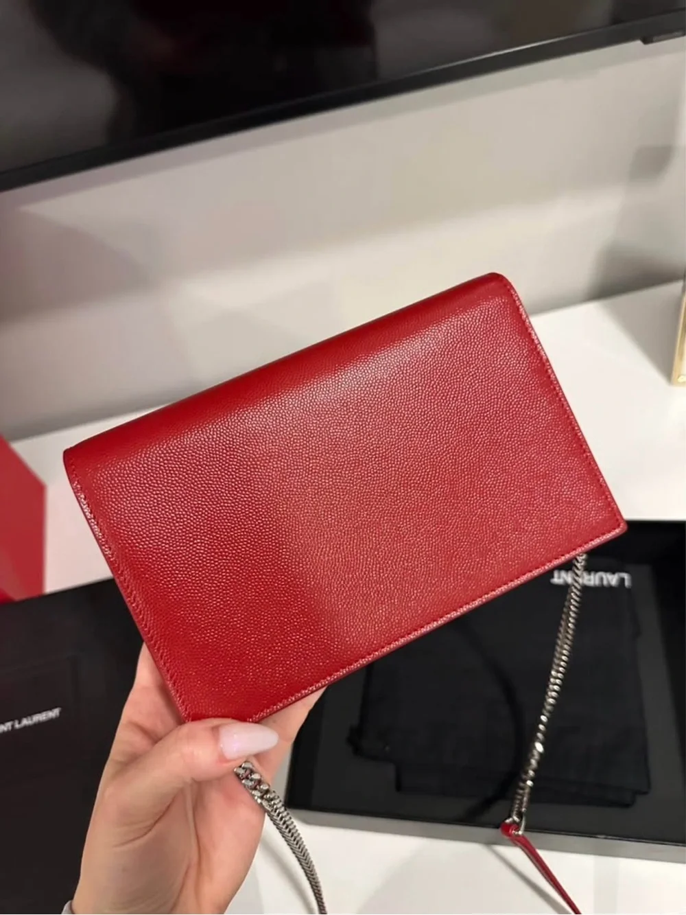 Saint Laurent Red Leather Crossbody with Tassel and Silver YSL Logo